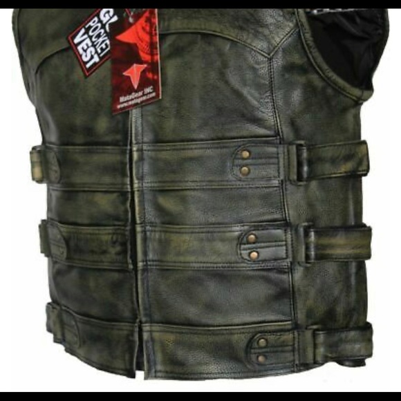 Men's Tactical Style Side Buckle Motorcycle Leather Vest Concealed Carry - Picture 3 of 5